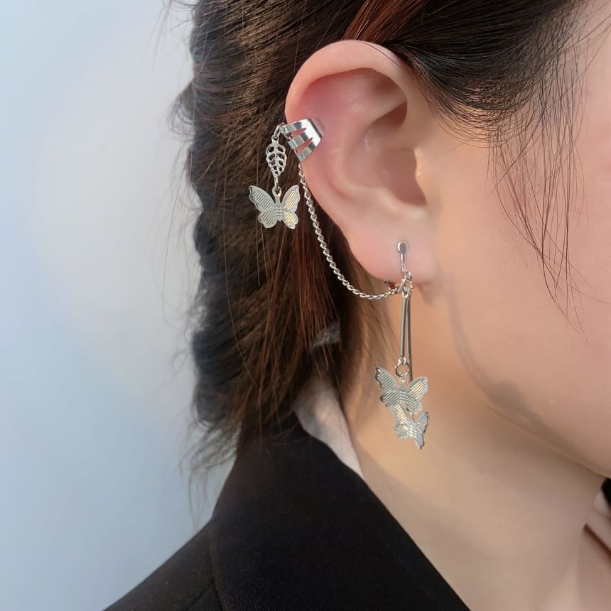 with / Bow Drop Clip-On Earring Ear Cuff