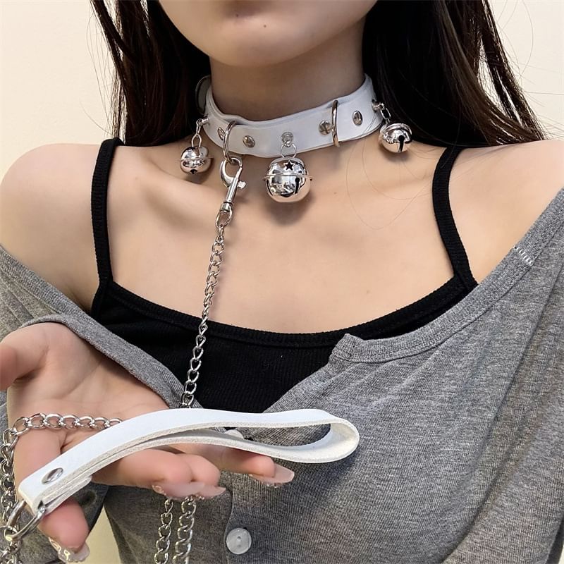 Leash Faux Bell Choker Leather /