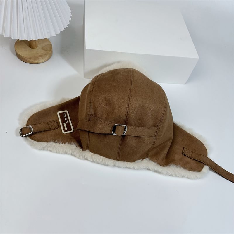 Faux Suede Hat Trapper Fleece-Lined