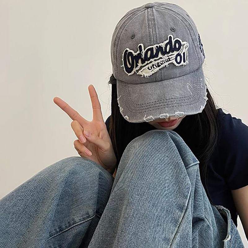 Cap Lettering Distressed Applique Baseball