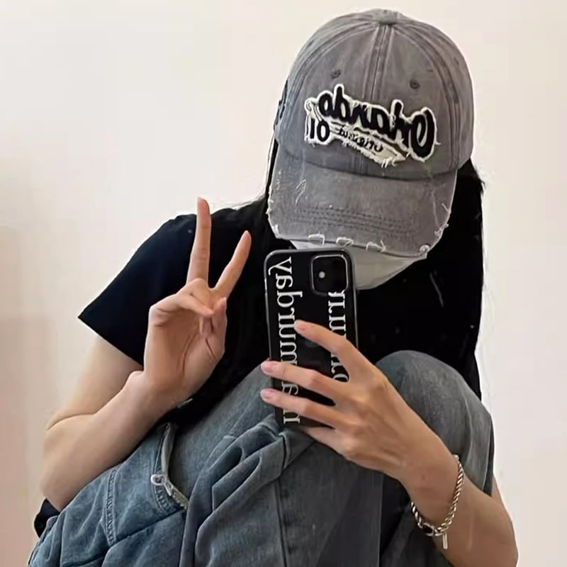 Cap Lettering Distressed Applique Baseball