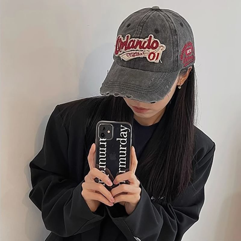 Cap Lettering Distressed Applique Baseball