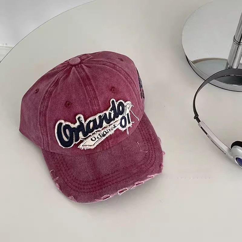 Cap Lettering Distressed Applique Baseball