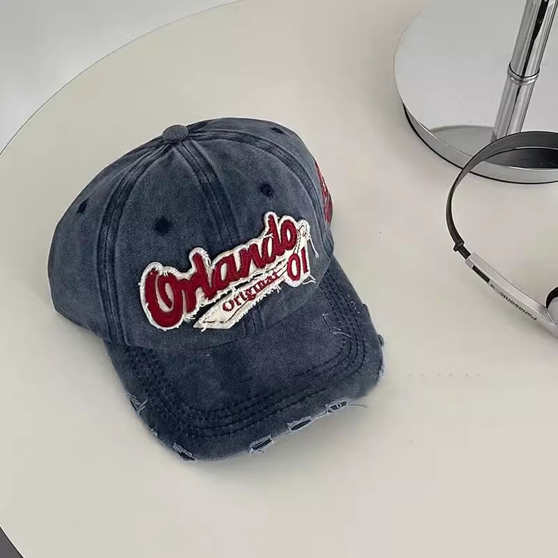 Cap Lettering Distressed Applique Baseball