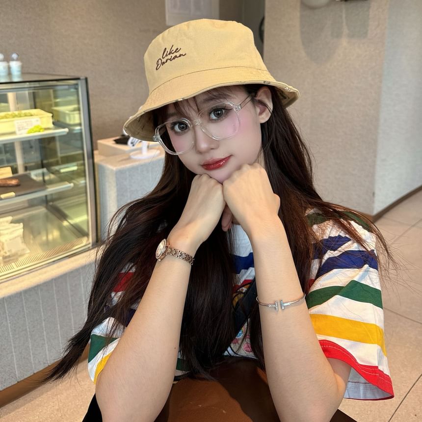 Lettering Hat Bucket Embroidered Reversible