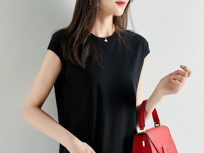 Cap-Sleeve Crew Neck Midi Plain Dress Shift