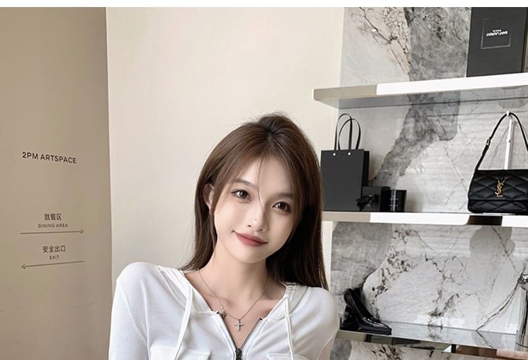 Plain Crop Slim Hoodie Zip-Up Fit