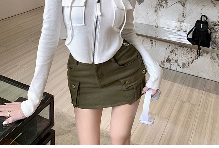 Plain Crop Slim Hoodie Zip-Up Fit