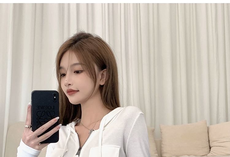 Plain Crop Slim Hoodie Zip-Up Fit