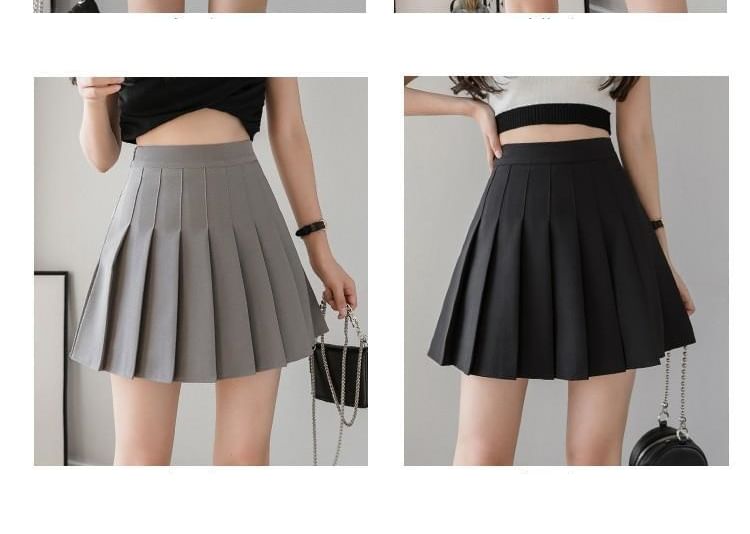 Pleated Plain Skirt Mini Waist A-Line High