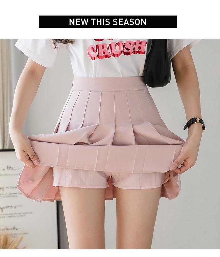Pleated Plain Skirt Mini Waist A-Line High