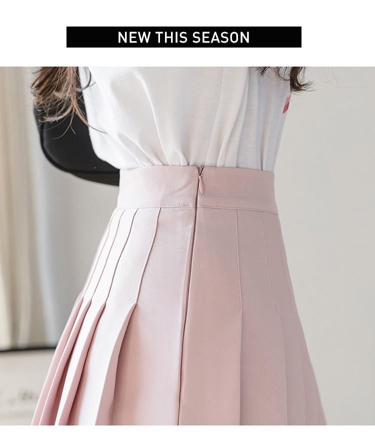 Pleated Plain Skirt Mini Waist A-Line High