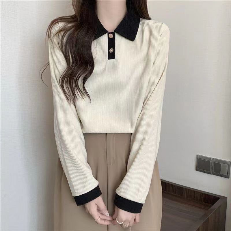 Polo Trim Ribbed Shirt Long-Sleeve Contrast