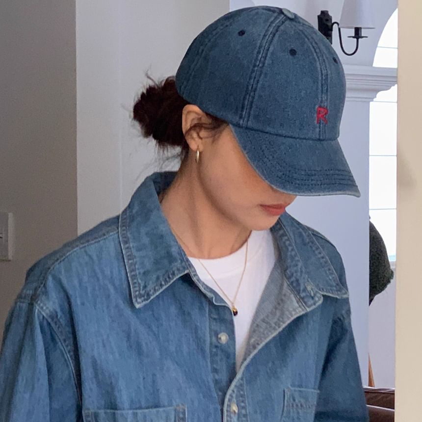 Denim Lettering Washed Baseball Cap
