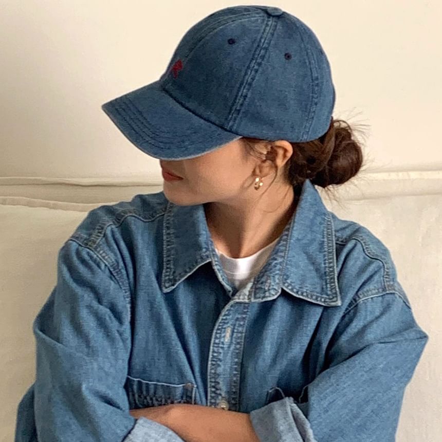 Denim Lettering Washed Baseball Cap