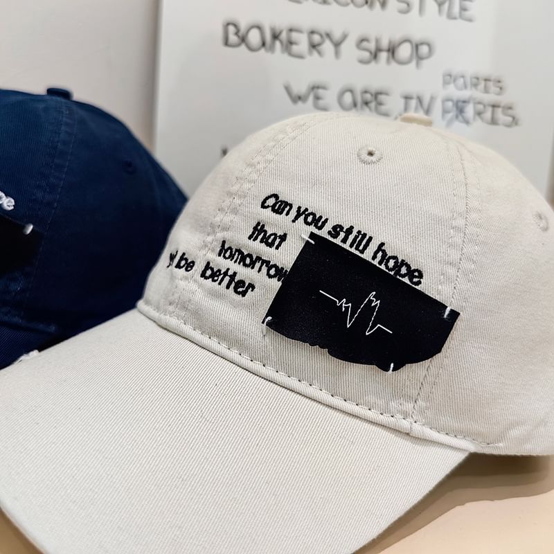 Applique Distressed Lettering Baseball Cap