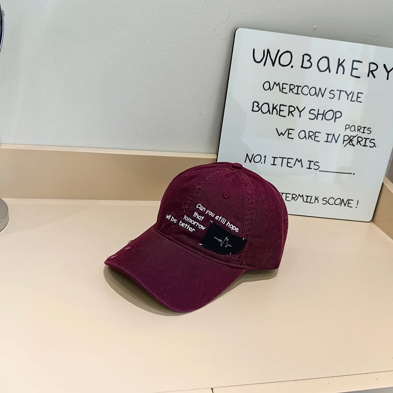Applique Distressed Lettering Baseball Cap