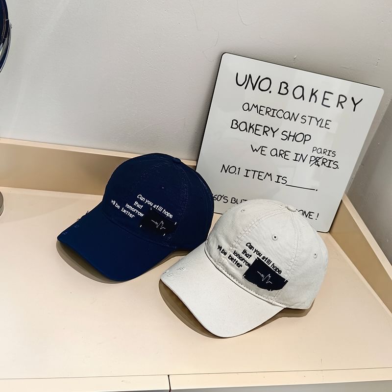 Applique Distressed Lettering Baseball Cap