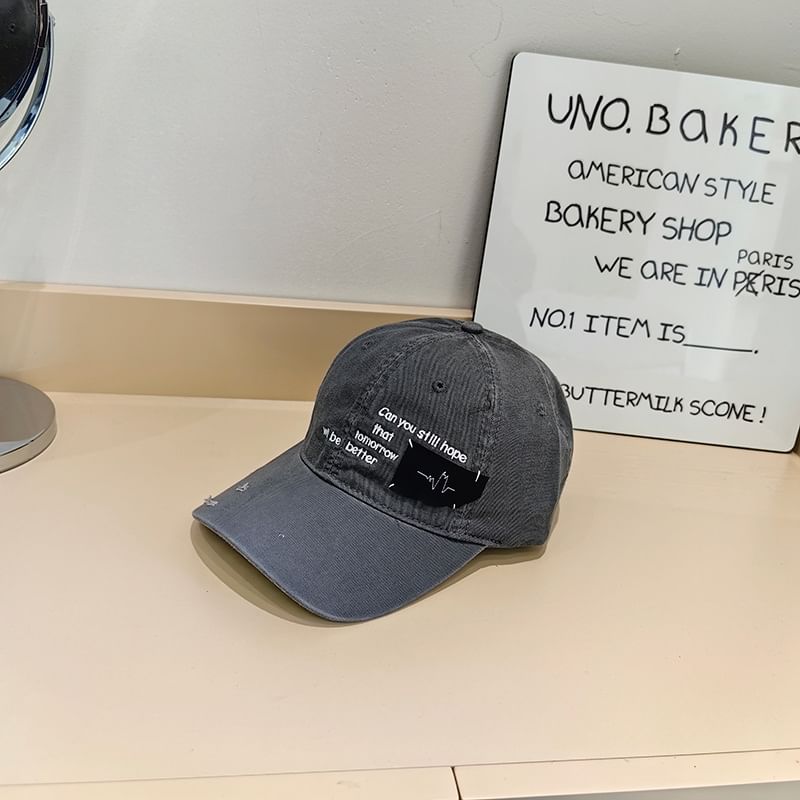 Applique Distressed Lettering Baseball Cap