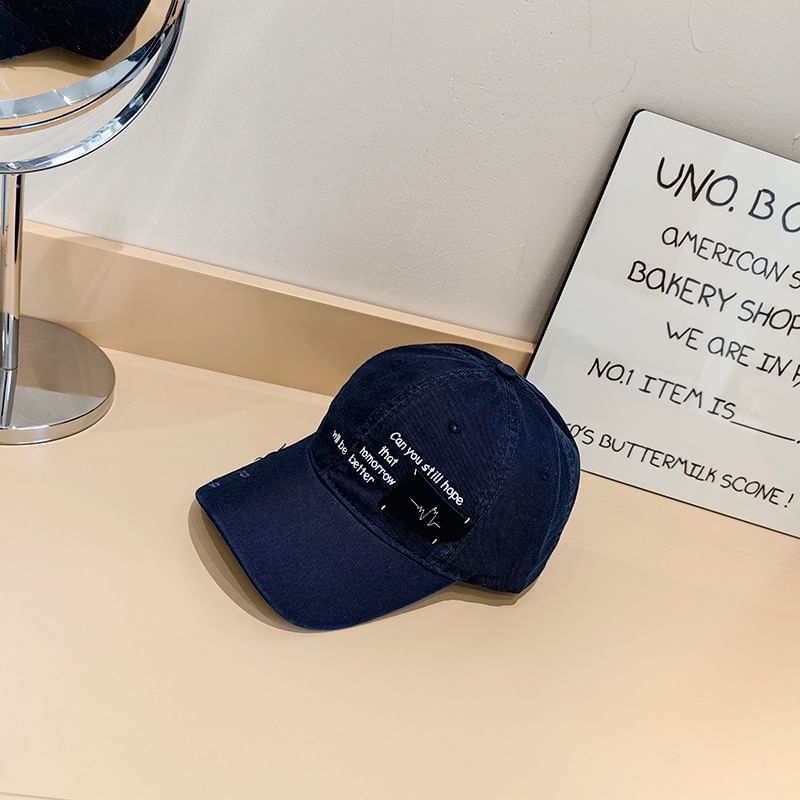 Applique Distressed Lettering Baseball Cap