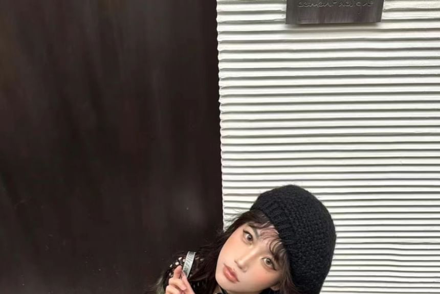 Boatneck Knit Long-Sleeve Top Perforated