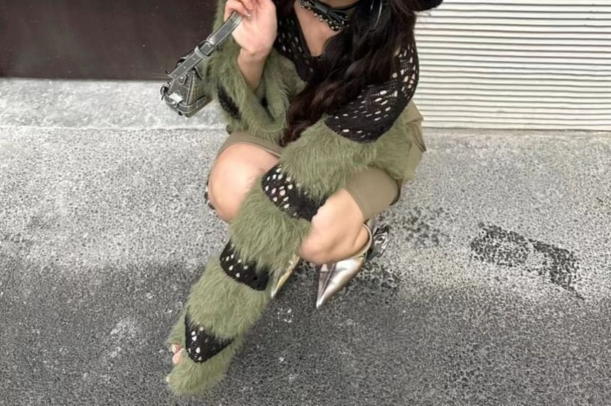 Boatneck Knit Long-Sleeve Top Perforated