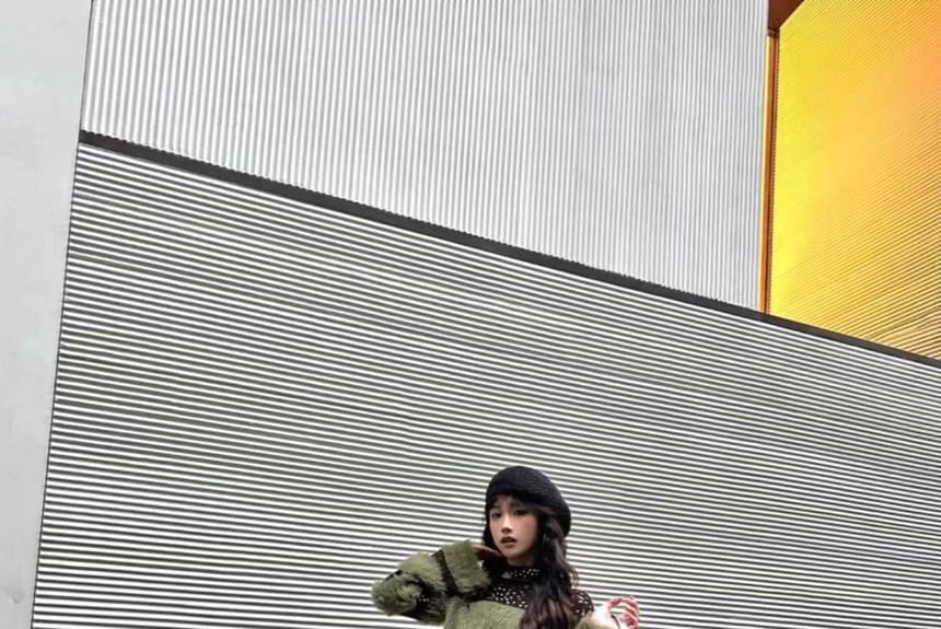 Boatneck Knit Long-Sleeve Top Perforated