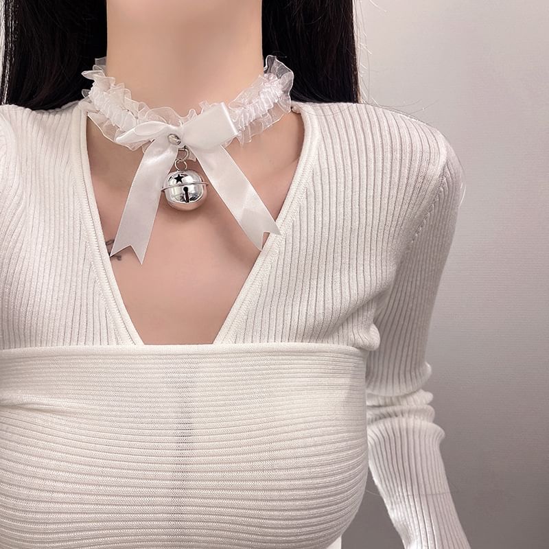 Bell Pendant Lace Ribbon Choker