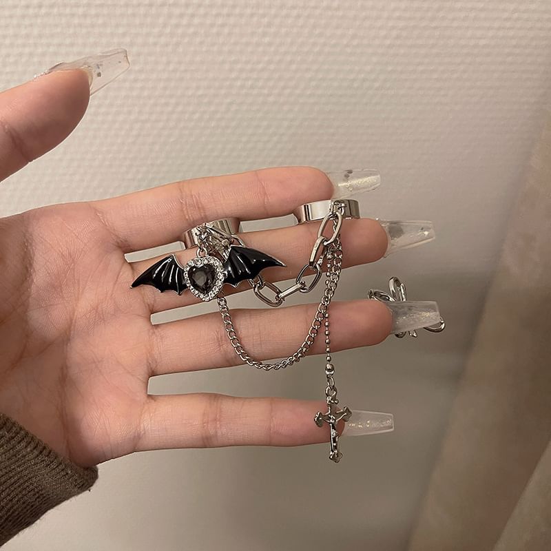 Alloy Cross Heart Bat Wing Ring Double