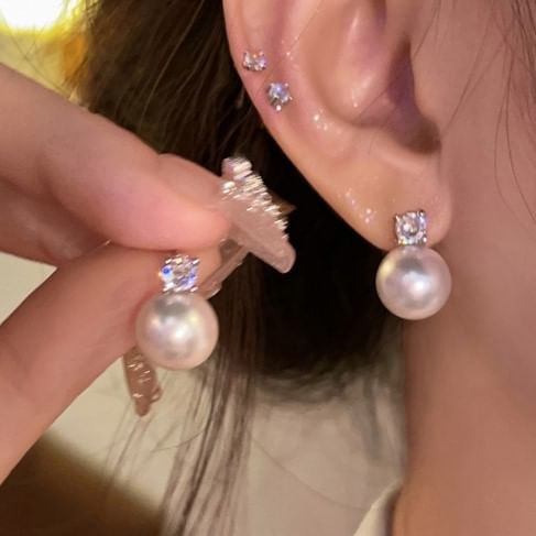 Pearl Stud Earring Rhinestone Alloy Faux