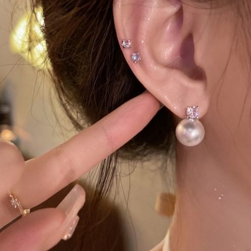Pearl Stud Earring Rhinestone Alloy Faux