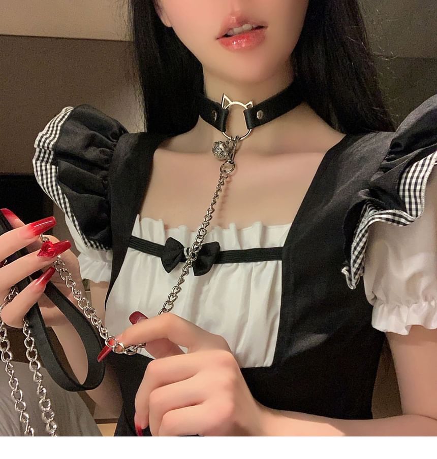 Choker Cat / Faux Leather Leash Alloy