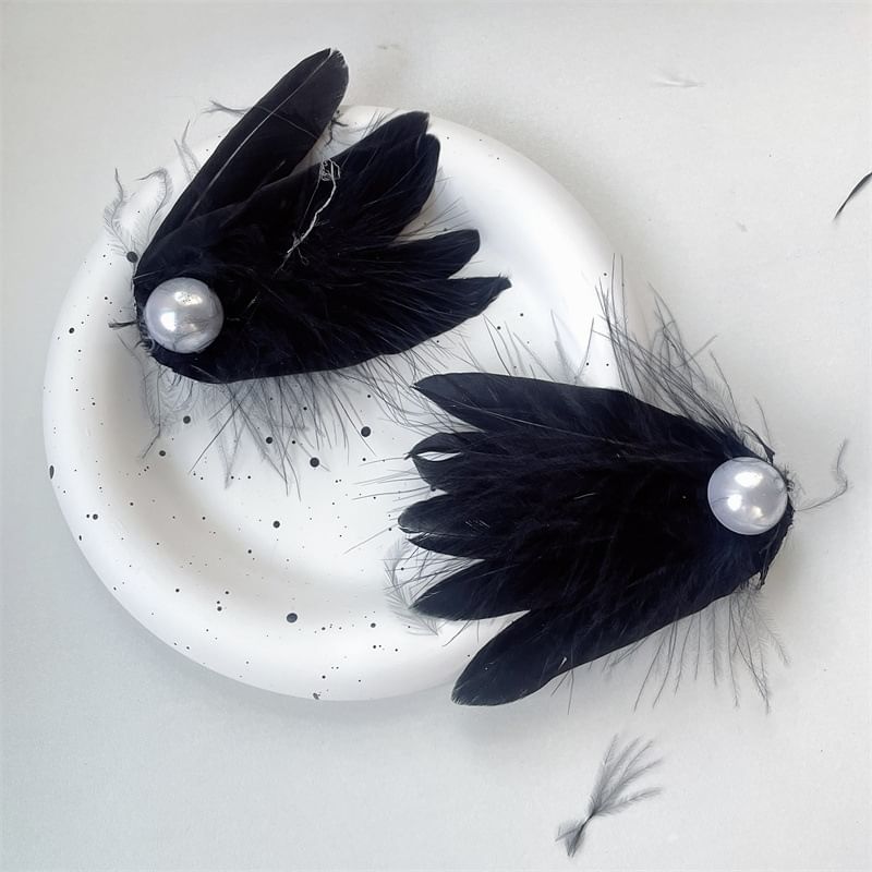 Pearl Faux Feather Clip Hair of Set 2: