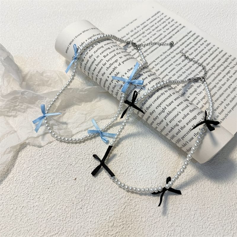 Ribbon Faux Pearl Choker