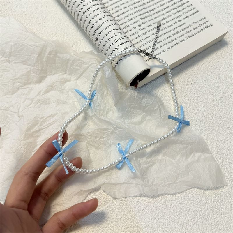 Ribbon Faux Pearl Choker