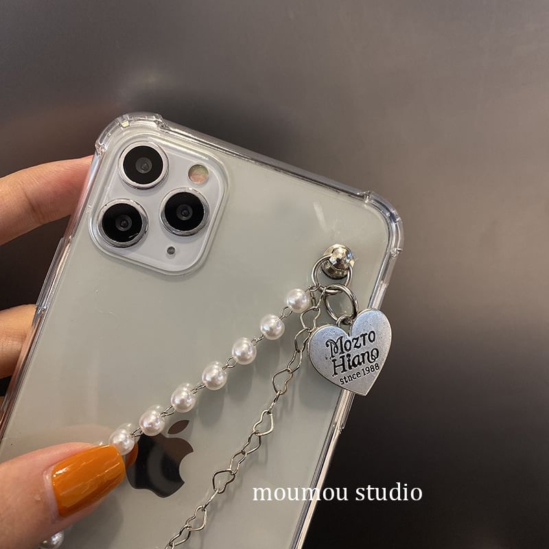 Heart Faux Strap Pearl Case Phone