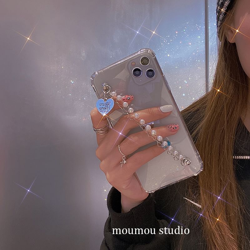 Pearl Strap Faux Case Phone Heart