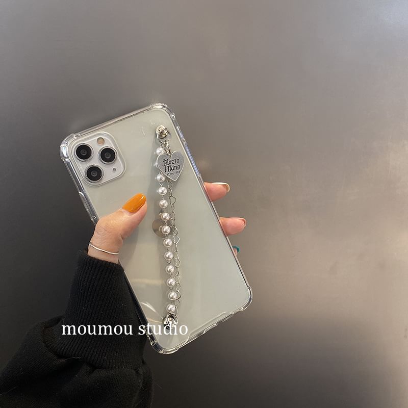 Heart Faux Strap Pearl Case Phone