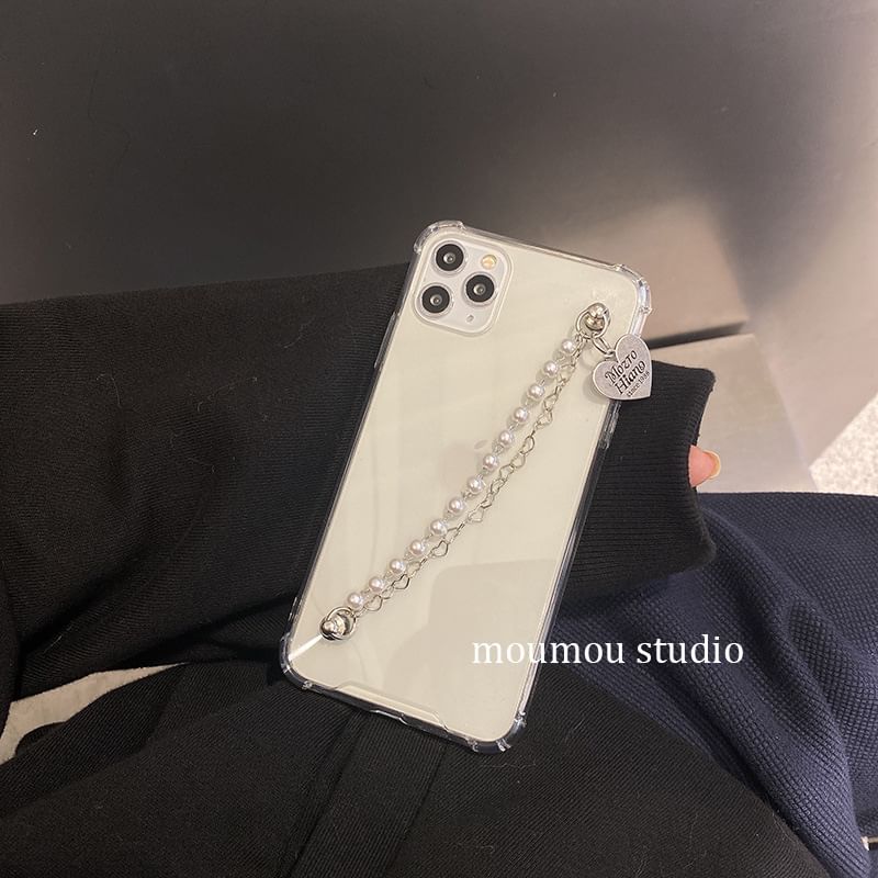 Heart Faux Strap Pearl Case Phone