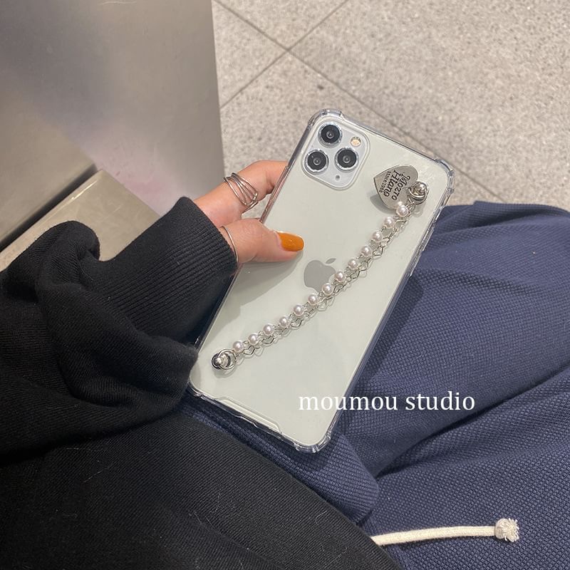 Pearl Strap Faux Case Phone Heart