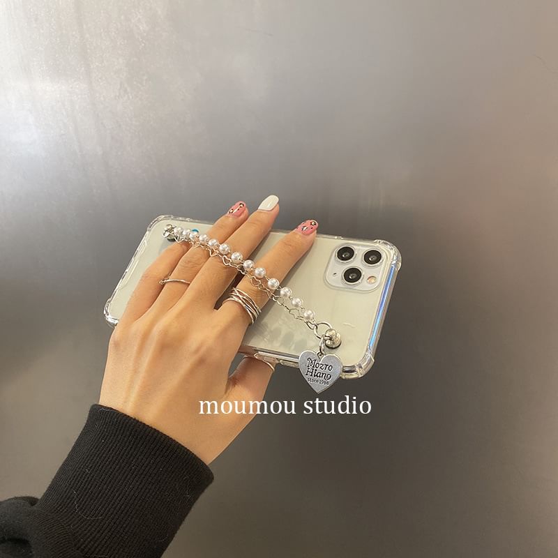 Pearl Strap Faux Case Phone Heart