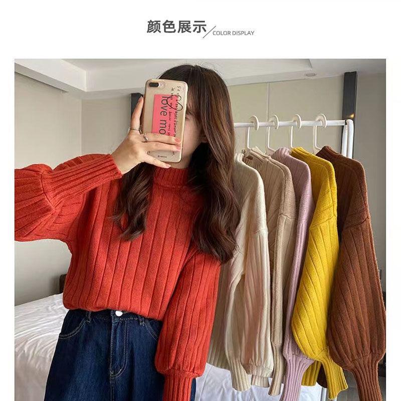 Sweater Plain Neck Mock Ribbed