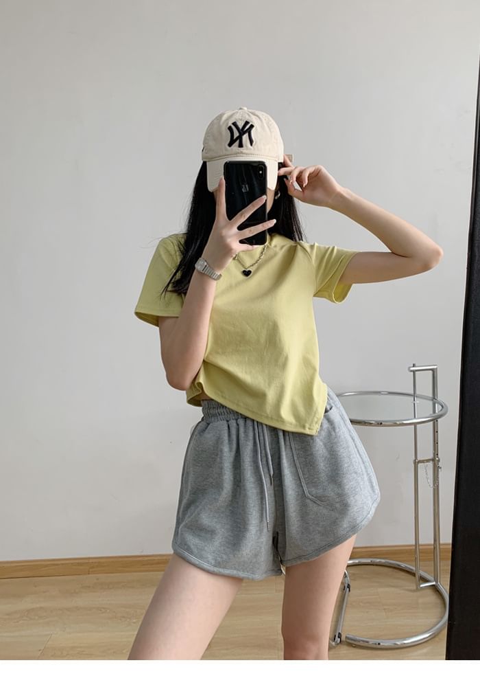 Drawstring Sweat Waist Plain Shorts