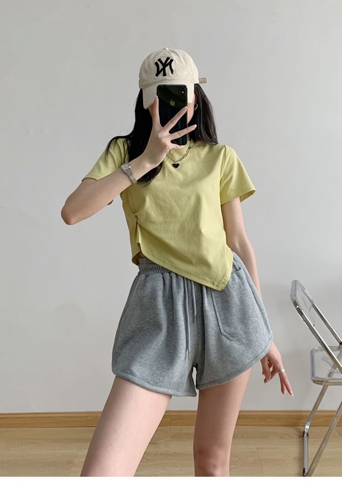 Drawstring Sweat Waist Plain Shorts