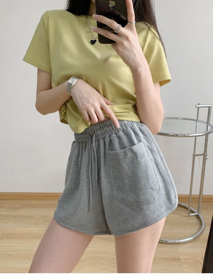 Drawstring Sweat Waist Plain Shorts