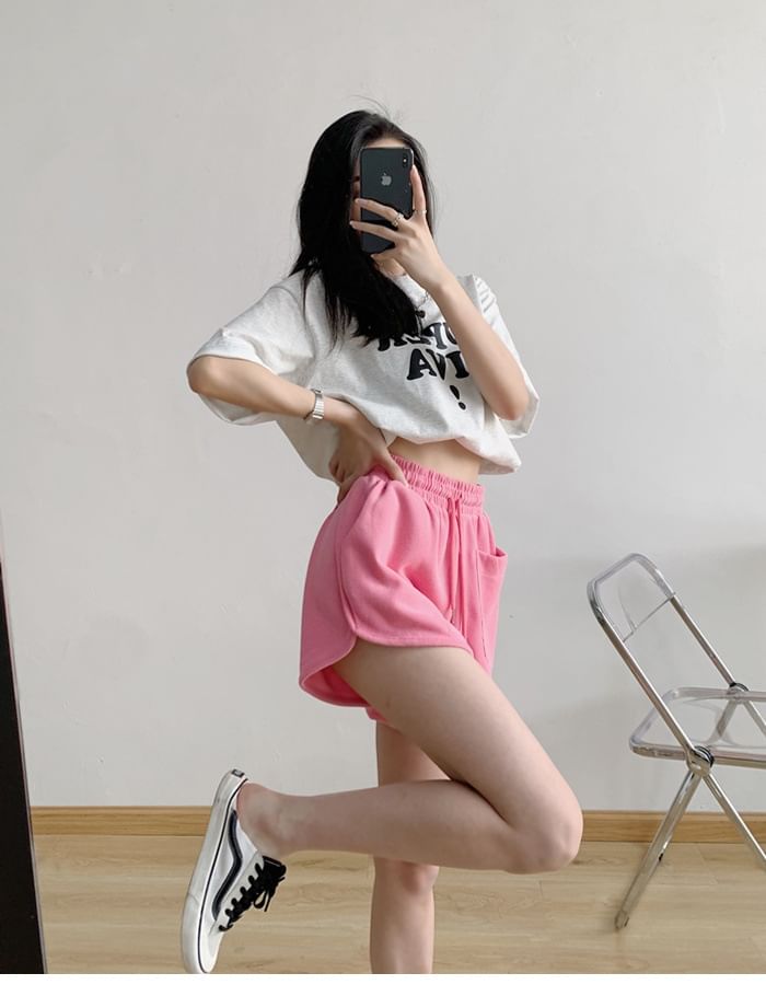 Drawstring Sweat Waist Plain Shorts