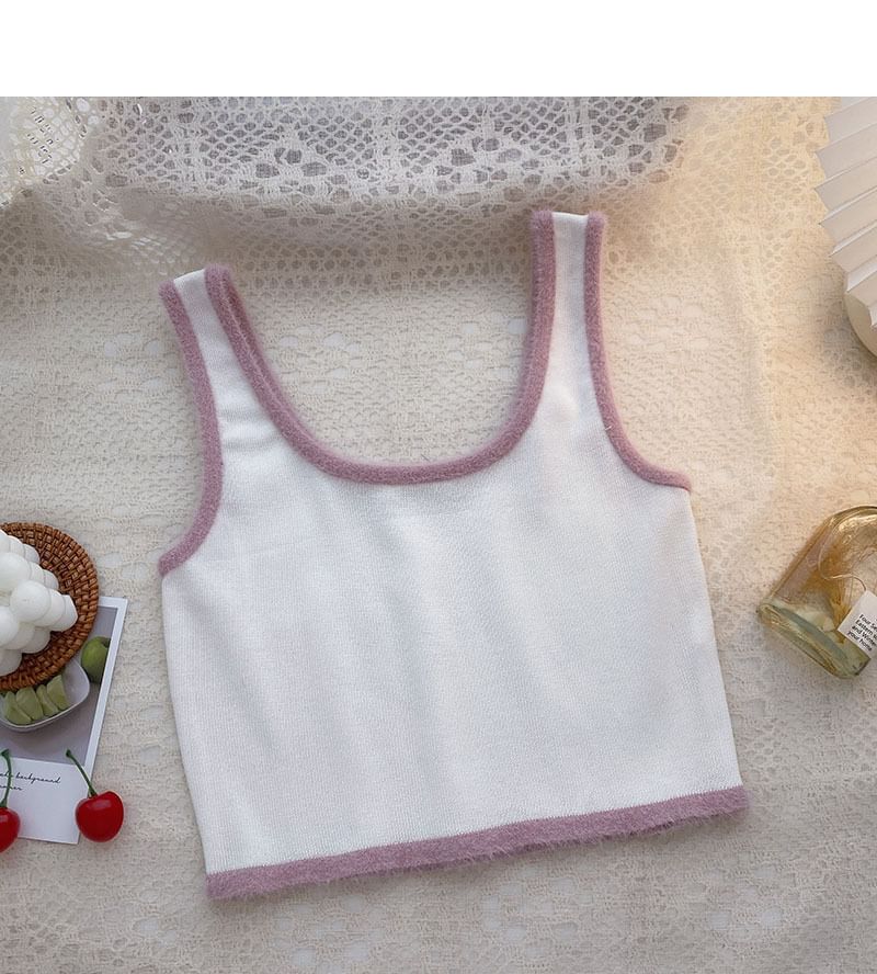 Crop Scoop Contrast Neck Knit Trim Top