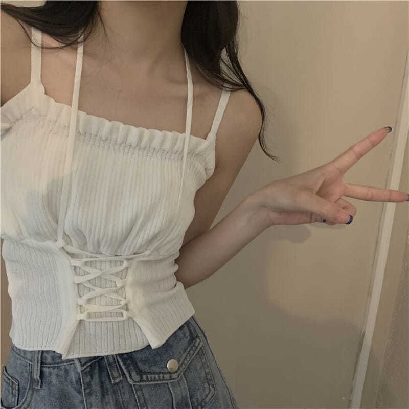 Up Lace Crop Plain Top Ruched Camisole