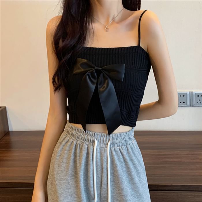 Camisole Top Bow Knit Plain Ribbed