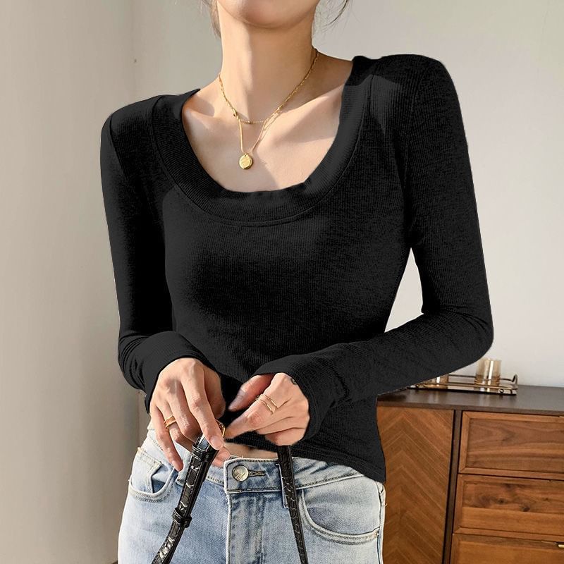 Long-Sleeve Scoop Neck T-Shirt Plain